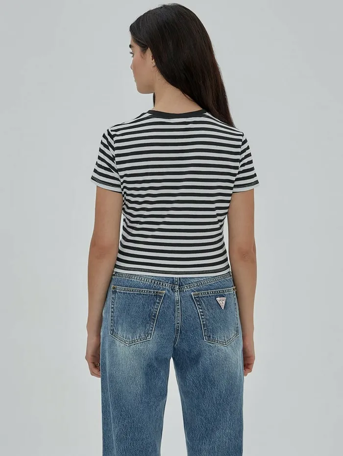 GUESS Originals Core Striped Baby Tee Pure White Multi Women Tops GUESS GUESS Originals Core Striped Baby Tee Pure White Multi Women Tops GUESS