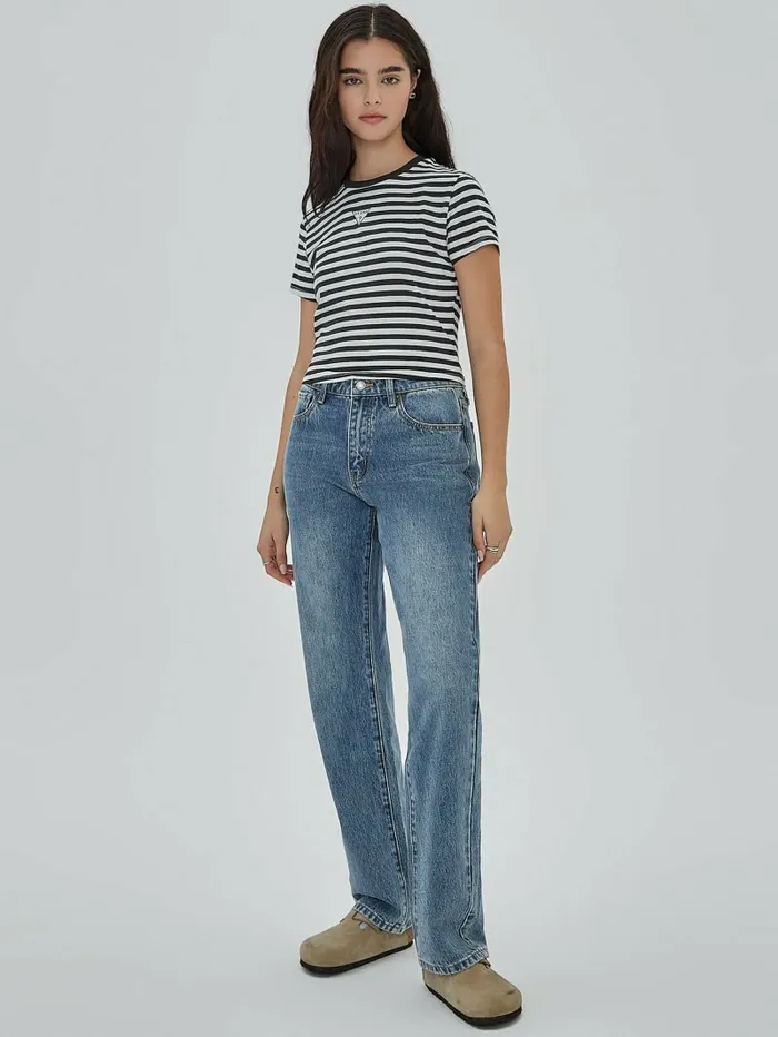 GUESS Originals Core Striped Baby Tee Pure White Multi Women Tops GUESS GUESS Originals Core Striped Baby Tee Pure White Multi Women Tops GUESS