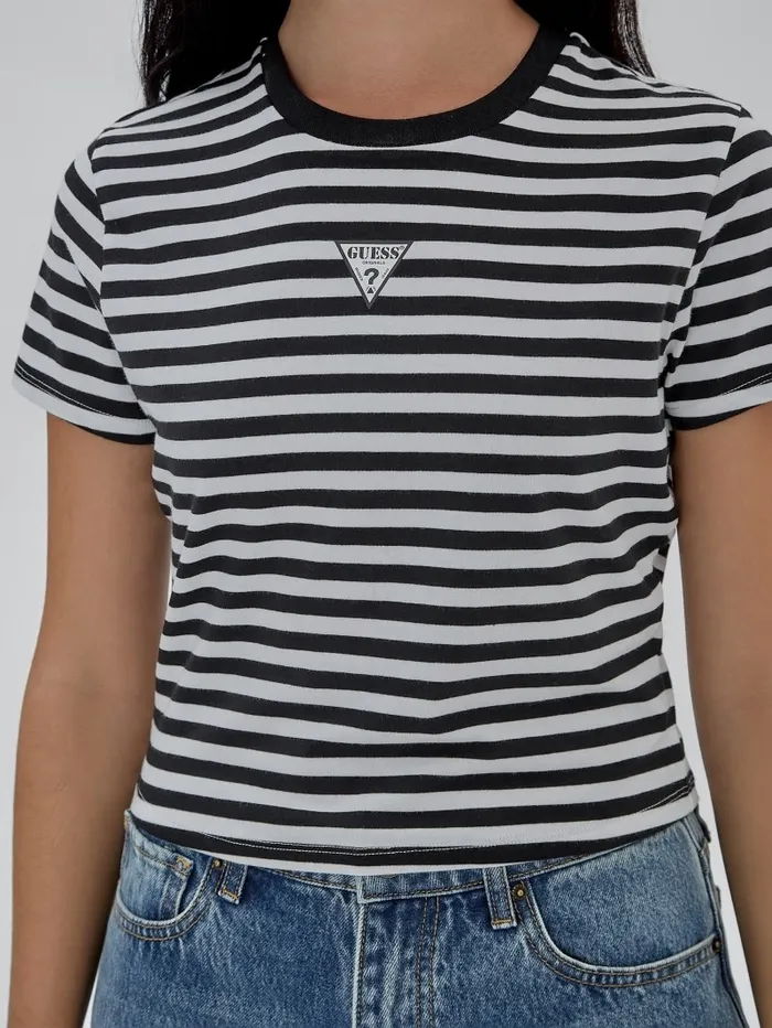 GUESS Originals Core Striped Baby Tee Pure White Multi Women Tops GUESS GUESS Originals Core Striped Baby Tee Pure White Multi Women Tops GUESS