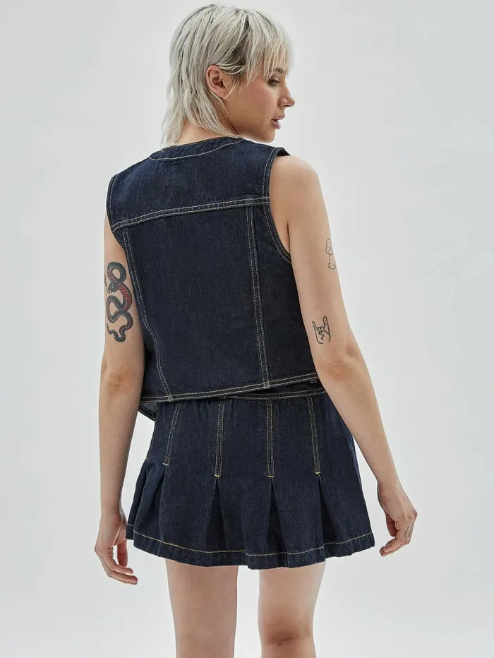 GUESS Originals Denim Vest Go Vintage Dark Wash Jackets and Coats GUESS Women GUESS Originals Denim Vest Go Vintage Dark Wash Jackets and Coats GUESS Women