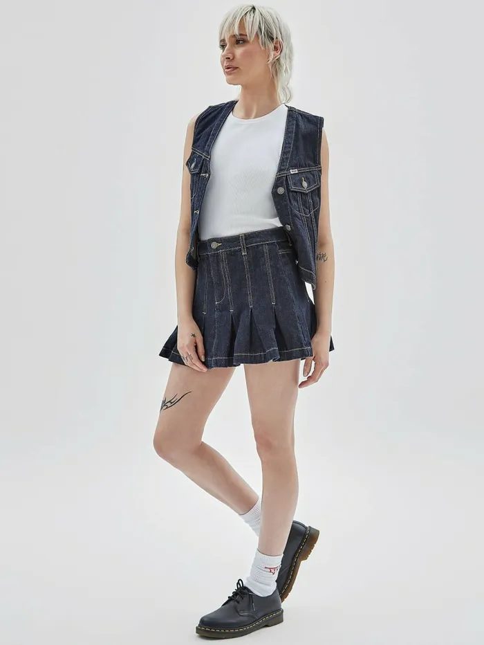 GUESS Originals Denim Vest Go Vintage Dark Wash Jackets and Coats GUESS Women GUESS Originals Denim Vest Go Vintage Dark Wash Jackets and Coats GUESS Women