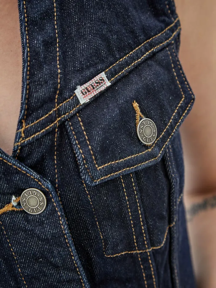 GUESS Originals Denim Vest Go Vintage Dark Wash Jackets and Coats GUESS Women GUESS Originals Denim Vest Go Vintage Dark Wash Jackets and Coats GUESS Women