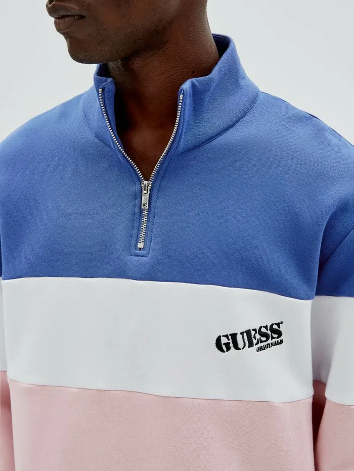 GUESS Originals HalfZip Pullover Water Park Blue Multi Men Hoodies and Sweaters GUESS GUESS Originals HalfZip Pullover Water Park Blue Multi Men Hoodies and Sweaters GUESS