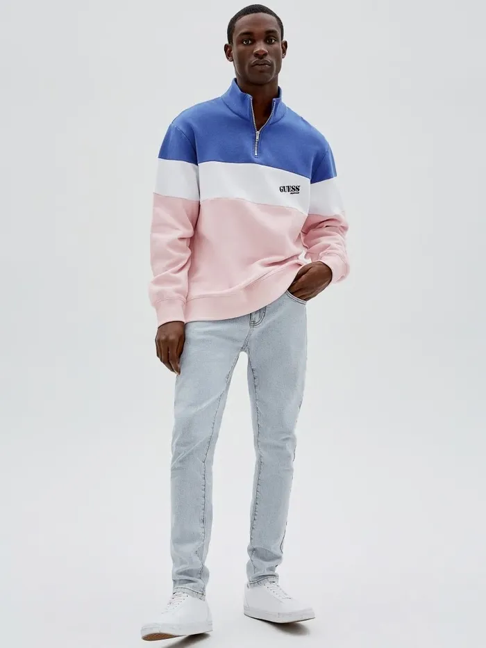 GUESS Originals HalfZip Pullover Water Park Blue Multi Men Hoodies and Sweaters GUESS GUESS Originals HalfZip Pullover Water Park Blue Multi Men Hoodies and Sweaters GUESS