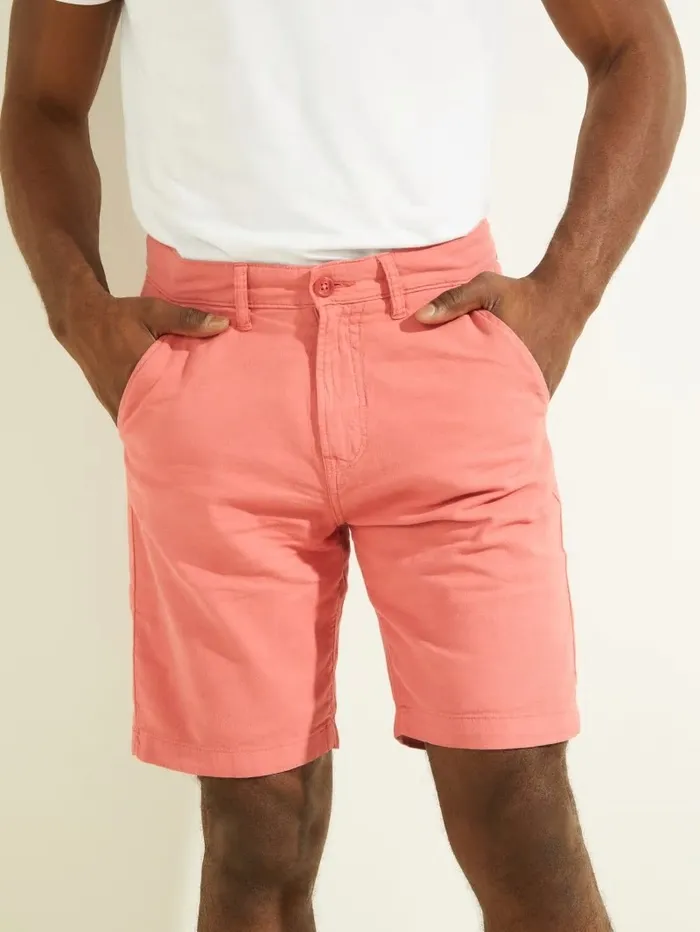 GUESS Otis Herringbone Chino Shorts Cranberry Splash Multi Men Pants and Shorts