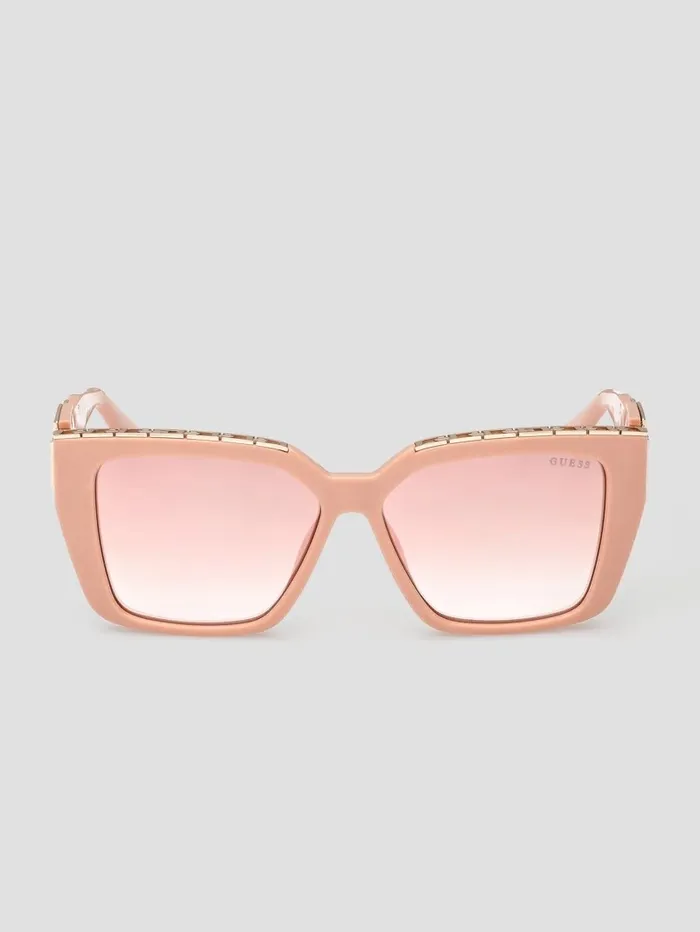 GUESS Oversized Square G Chain Sunglasses Shiny Pink Bordeaux Mir Women Sunglasses