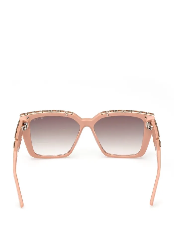 GUESS Oversized Square G Chain Sunglasses Shiny Pink Bordeaux Mir Women Sunglasses