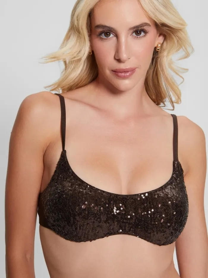 GUESS Sequin Bralette Bikini Top Dark Auburn Women Swimwear