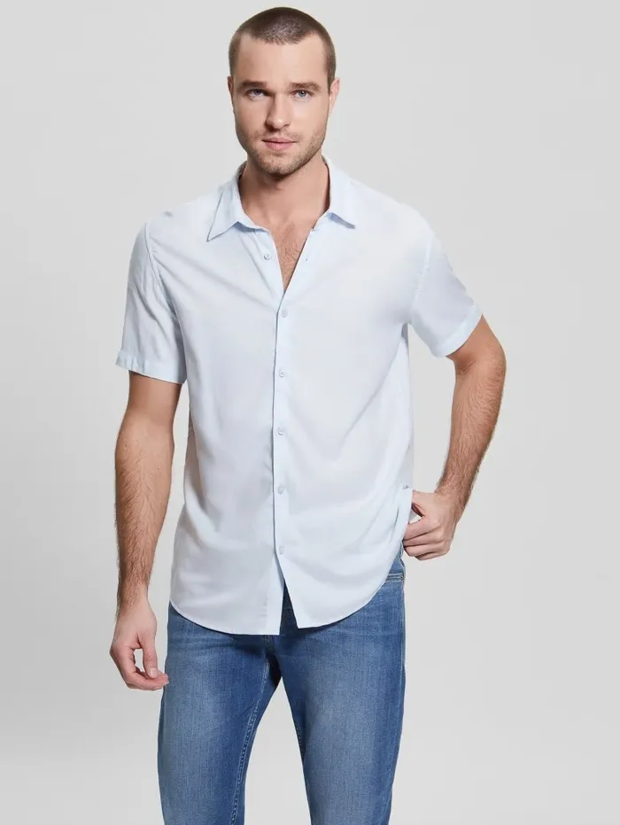 GUESS Shirts Men Eco Rayon Solid Shirt Sky High