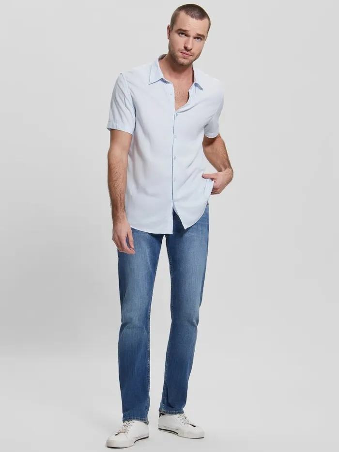 GUESS Shirts Men Eco Rayon Solid Shirt Sky High