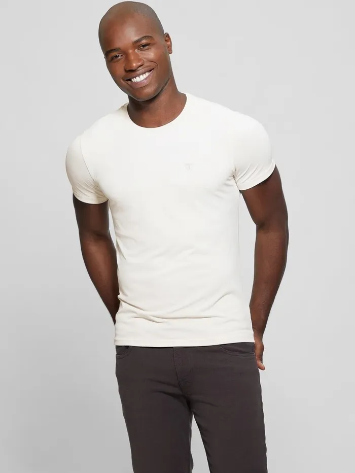 GUESS Signature Crewneck Tee Muted Stone Men TShirts and Tanks