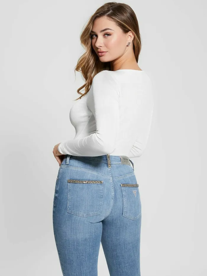 GUESS Tops Women Allura Bodysuit Cream White GUESS Tops Women Allura Bodysuit Cream White