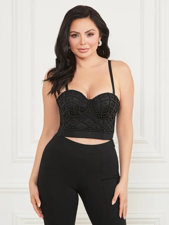 GUESS Tops Women Lea Bustier Top Jet Black Multi