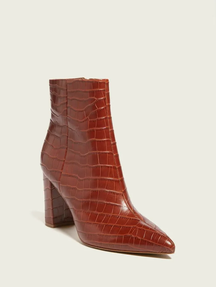 GUESS Ulea Croc Leather Bootie Chestnut Brown Women Boots and Booties