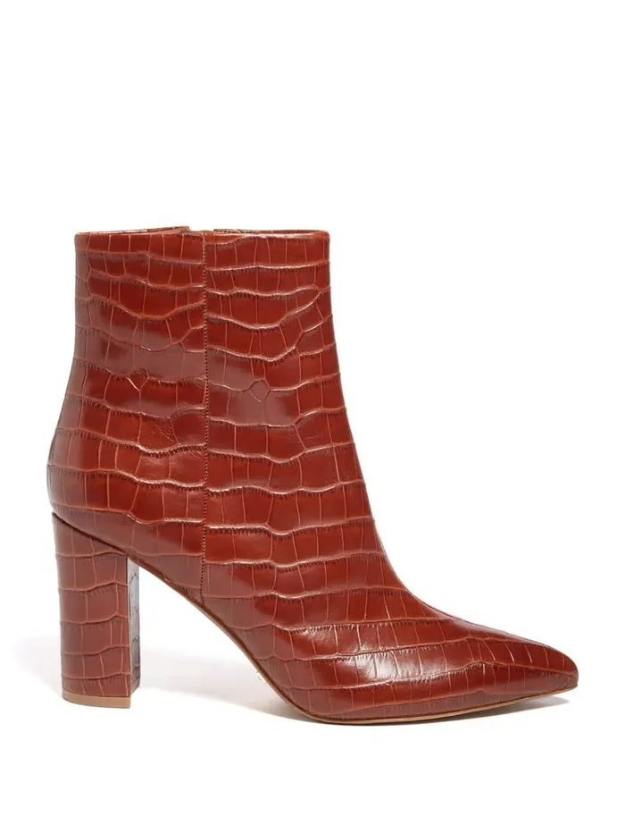 GUESS Ulea Croc Leather Bootie Chestnut Brown Women Boots and Booties GUESS Ulea Croc Leather Bootie Chestnut Brown Women Boots and Booties
