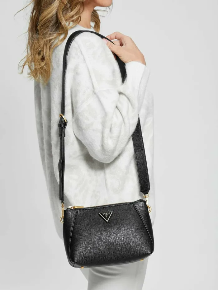 Handbags GUESS Women Laryn Pebbled DualZip Crossbody Black Handbags GUESS Women Laryn Pebbled DualZip Crossbody Black