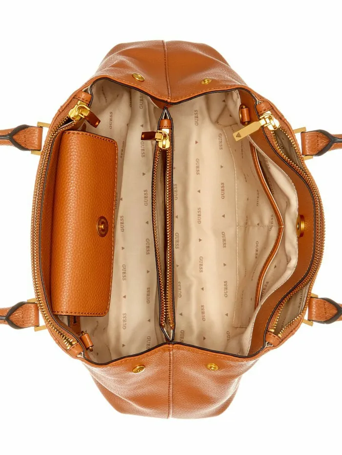 Handbags GUESS Women Laryn Pebbled Luxury Satchel Cognac