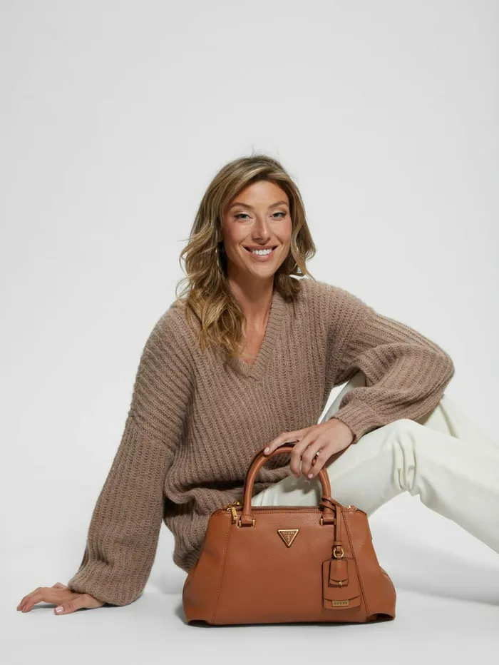 Handbags GUESS Women Laryn Pebbled Luxury Satchel Cognac