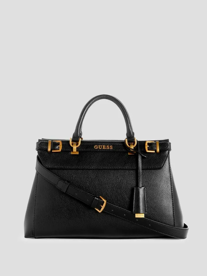 Handbags GUESS Women Sestri Pebbled Luxury Satchel Black Floral Print