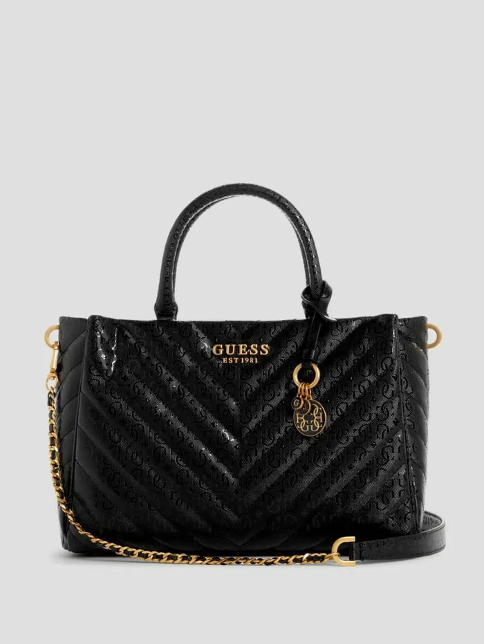 Handbags Jania Quilted Society Satchel Black 8211 GUESS Women