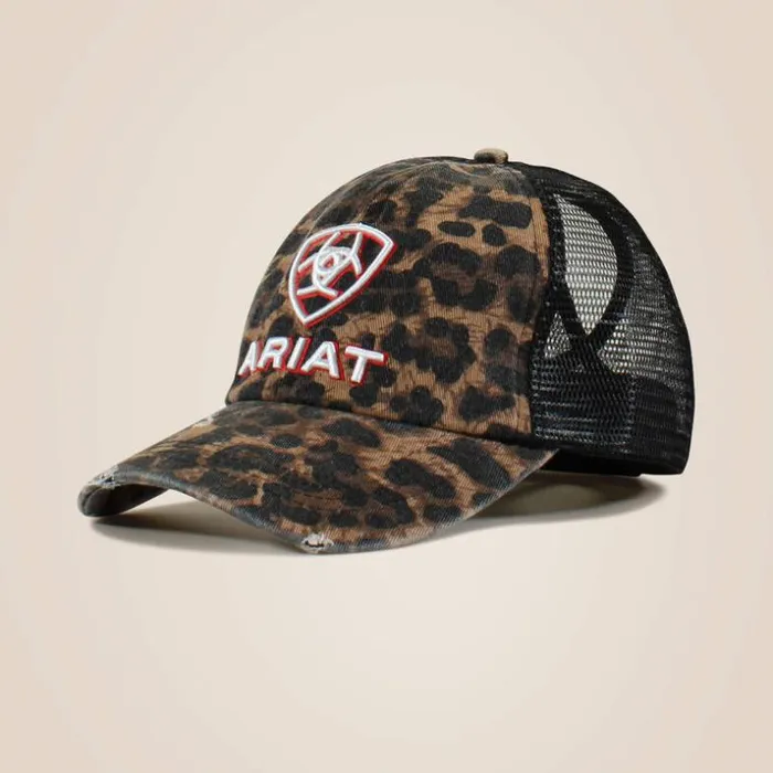 Hats and Caps Women Ariat Embossed Logo Cheetah Print Cap Black