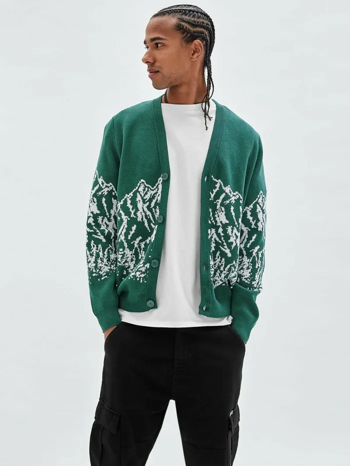 Hoodies and Sweaters GUESS Men GUESS Originals Mountain Cardigan Evermore Green
