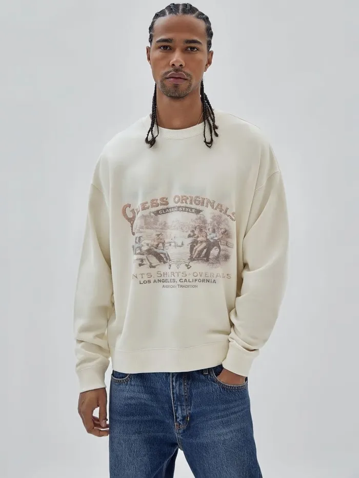 Hoodies and Sweaters GUESS Men GUESS Originals Warranted Fleece Sweater Sandy Shore