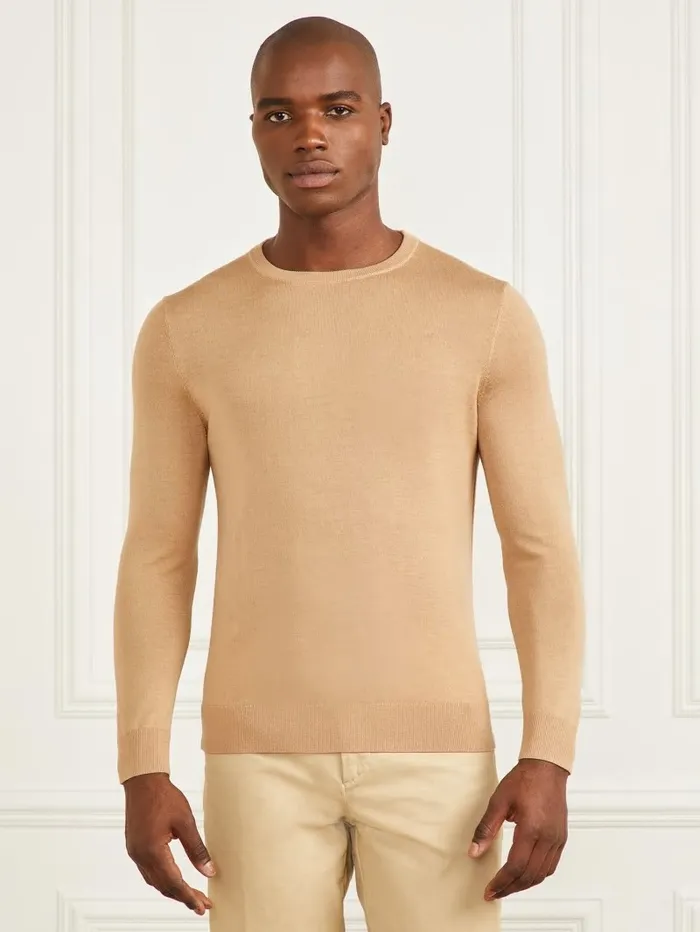 Hoodies and Sweaters GUESS Men Merino Wool Crewneck Sweater Toasted Taupe