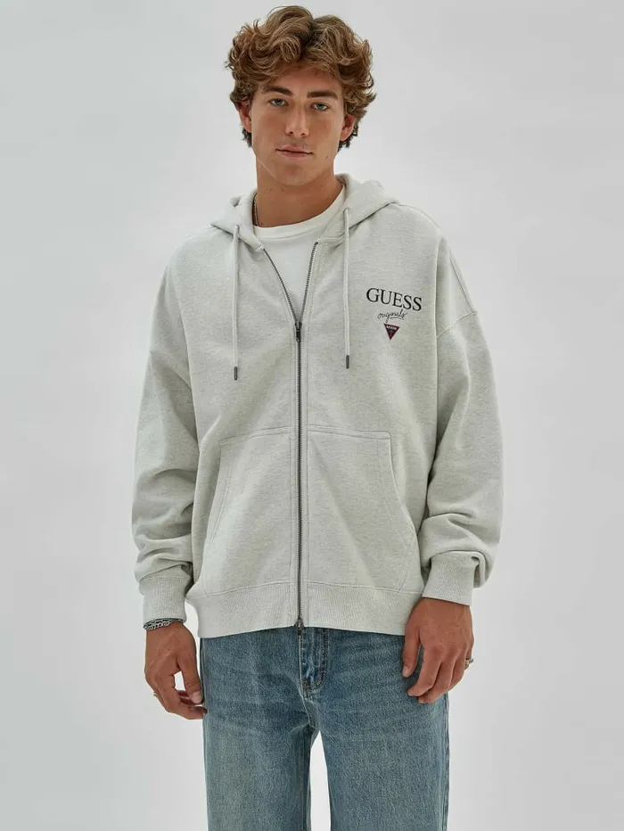 Hoodies and Sweaters GUESS Originals Heathered Logo Zip Hoodie Eli Aged Heather 8211 GUESS Men