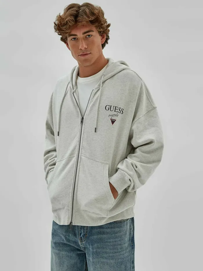 Hoodies and Sweaters GUESS Originals Heathered Logo Zip Hoodie Eli Aged Heather 8211 GUESS Men Hoodies and Sweaters GUESS Originals Heathered Logo Zip Hoodie Eli Aged Heather 8211 GUESS Men