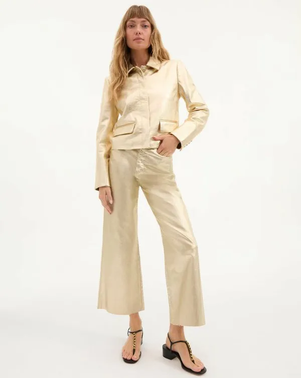 Imogen Leather Jacket Gold Women Veronica Beard Jackets and Outerwear