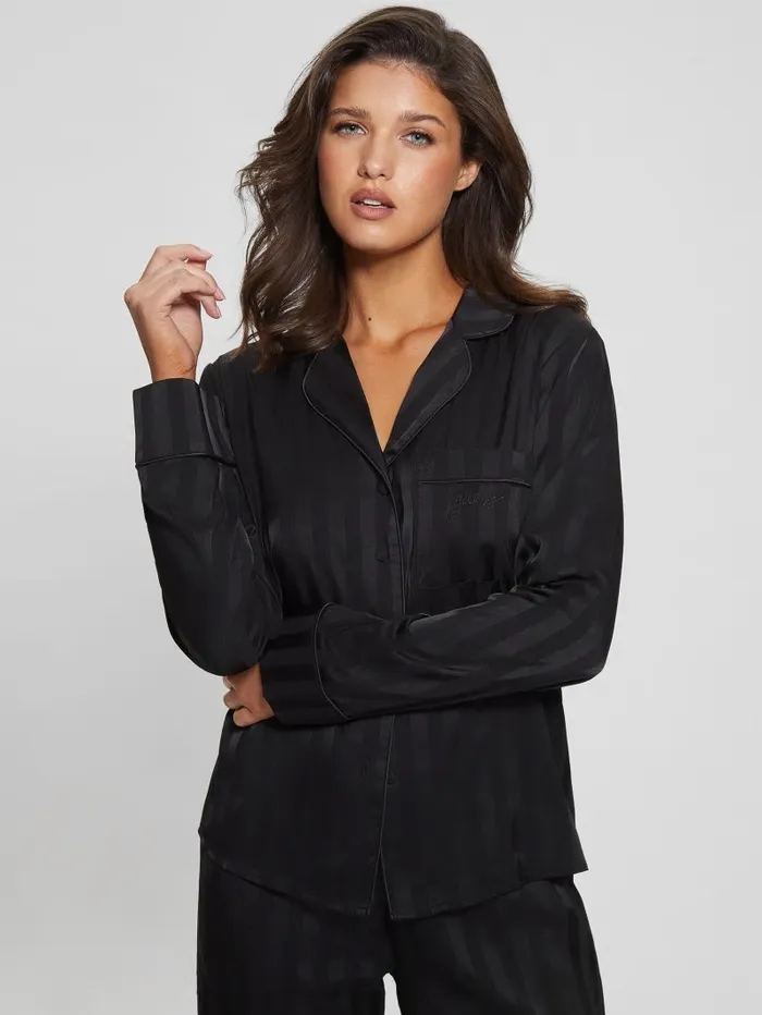 Intimates Women GUESS Eco Susan Long Pajama Set Black Intimates Women GUESS Eco Susan Long Pajama Set Black