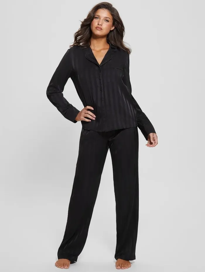 Intimates Women GUESS Eco Susan Long Pajama Set Black Intimates Women GUESS Eco Susan Long Pajama Set Black