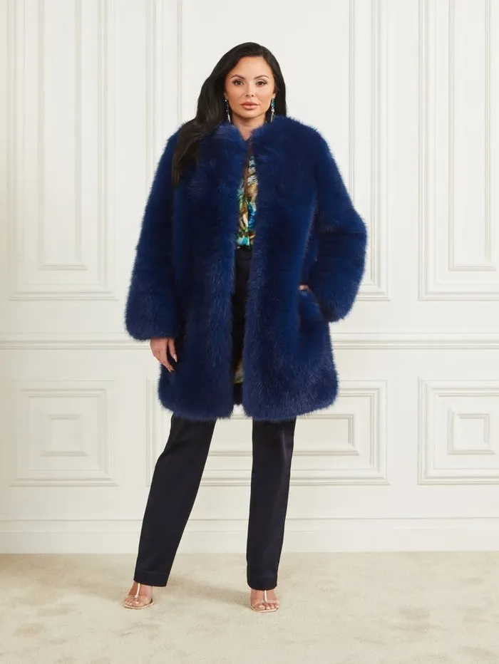 Jackets and Coats Amelie FauxFur Coat Still Night Multi 8211 GUESS Women