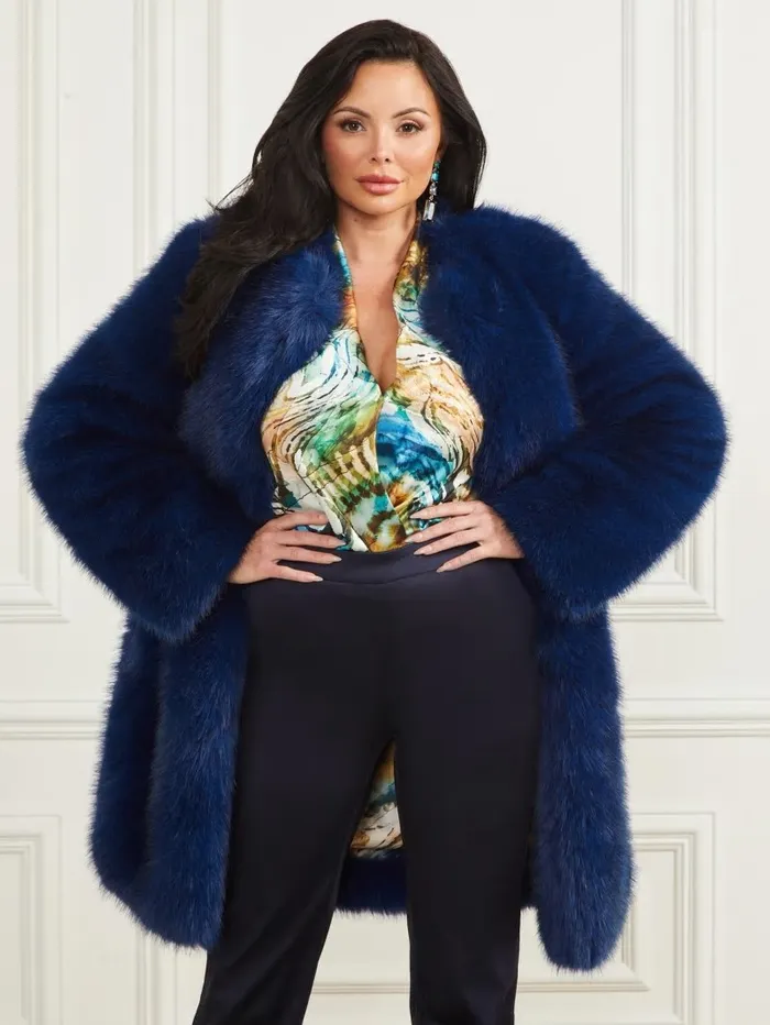 Jackets and Coats Amelie FauxFur Coat Still Night Multi 8211 GUESS Women Jackets and Coats Amelie FauxFur Coat Still Night Multi 8211 GUESS Women