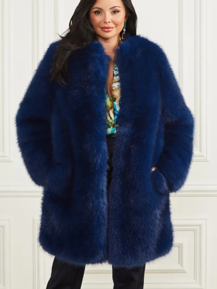 Jackets and Coats Amelie FauxFur Coat Still Night Multi 8211 GUESS Women Jackets and Coats Amelie FauxFur Coat Still Night Multi 8211 GUESS Women