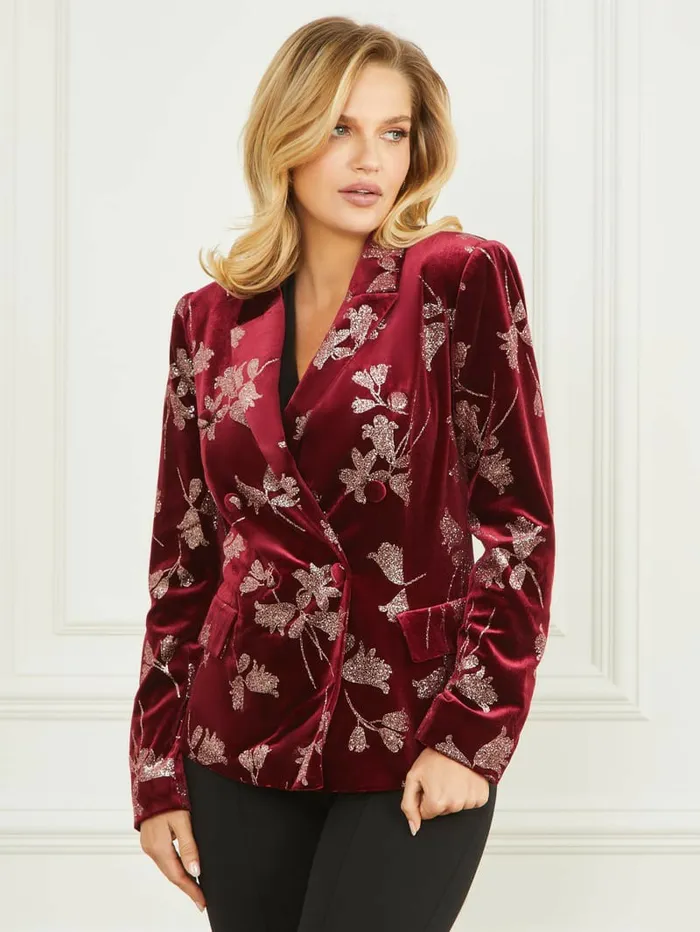 Jackets and Coats Angelica Velvet Blazer Purple Petal With Rose Go 8211 GUESS Women