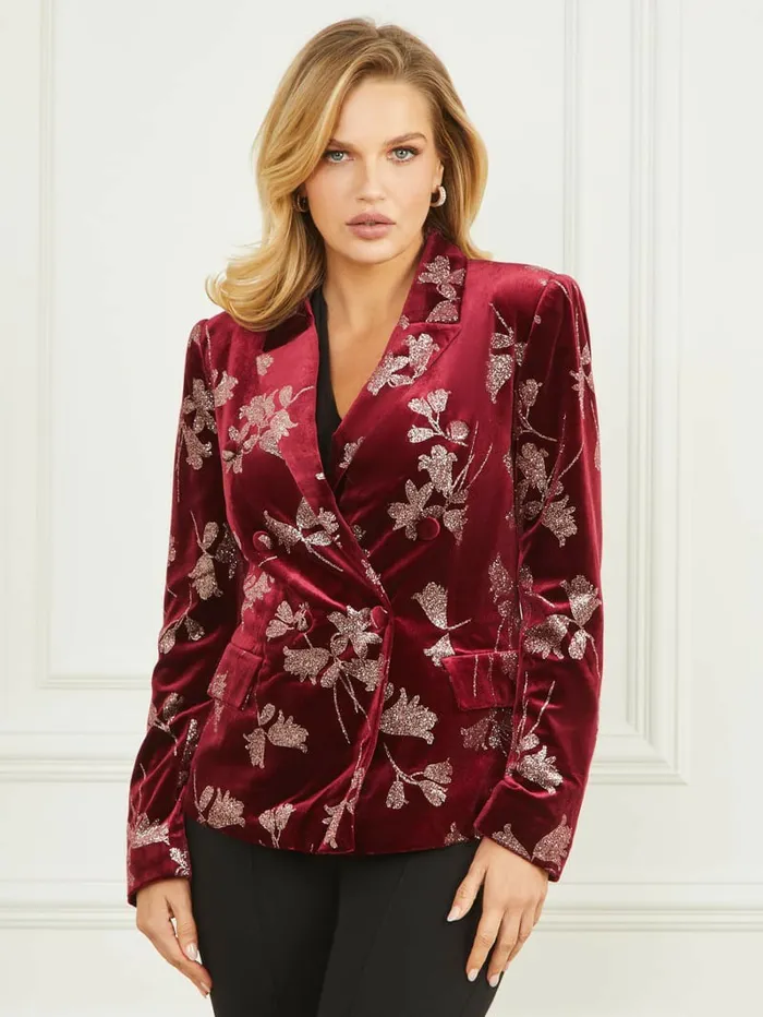 Jackets and Coats Angelica Velvet Blazer Purple Petal With Rose Go 8211 GUESS Women