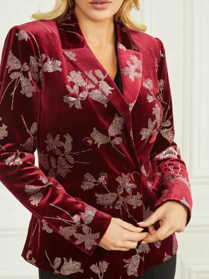 Jackets and Coats Angelica Velvet Blazer Purple Petal With Rose Go 8211 GUESS Women