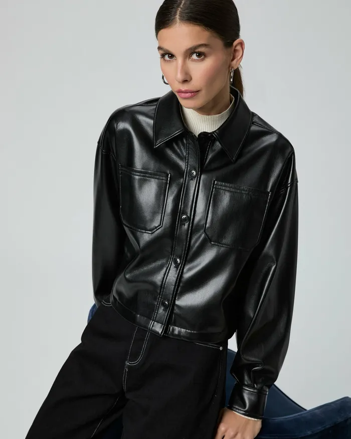 Jackets and Coats Connor Shacket 8211 Black Faux Leather 8211 PAIGE Women