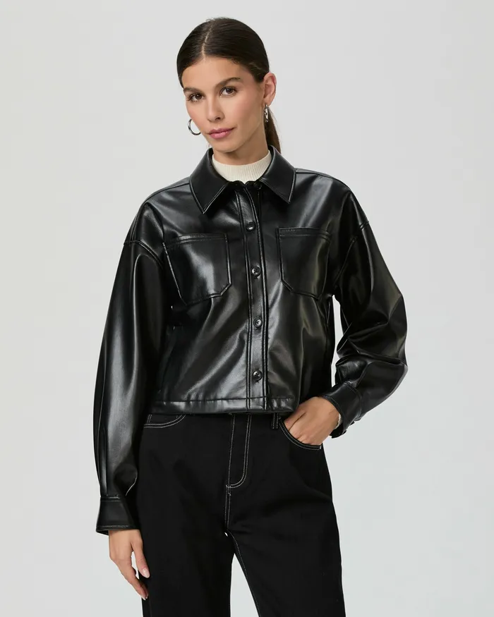 Jackets and Coats Connor Shacket 8211 Black Faux Leather 8211 PAIGE Women Jackets and Coats Connor Shacket 8211 Black Faux Leather 8211 PAIGE Women