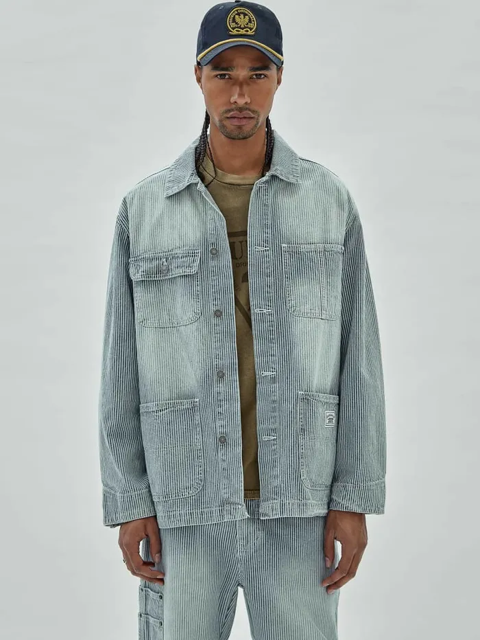 Jackets and Coats GUESS Originals Pinstripe Chore Jacket Indigo Yarn Dye GUESS Men