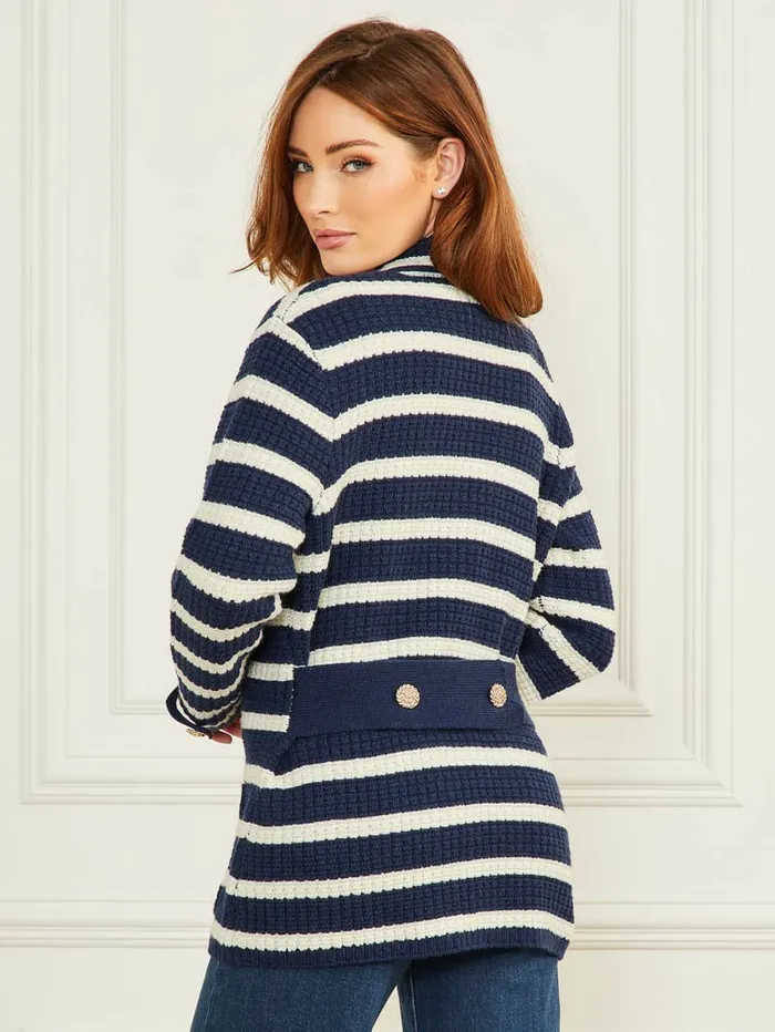 Jackets and Coats GUESS Women Gaia Sweater Waffle Jacket Blue And White Stripes Jackets and Coats GUESS Women Gaia Sweater Waffle Jacket Blue And White Stripes
