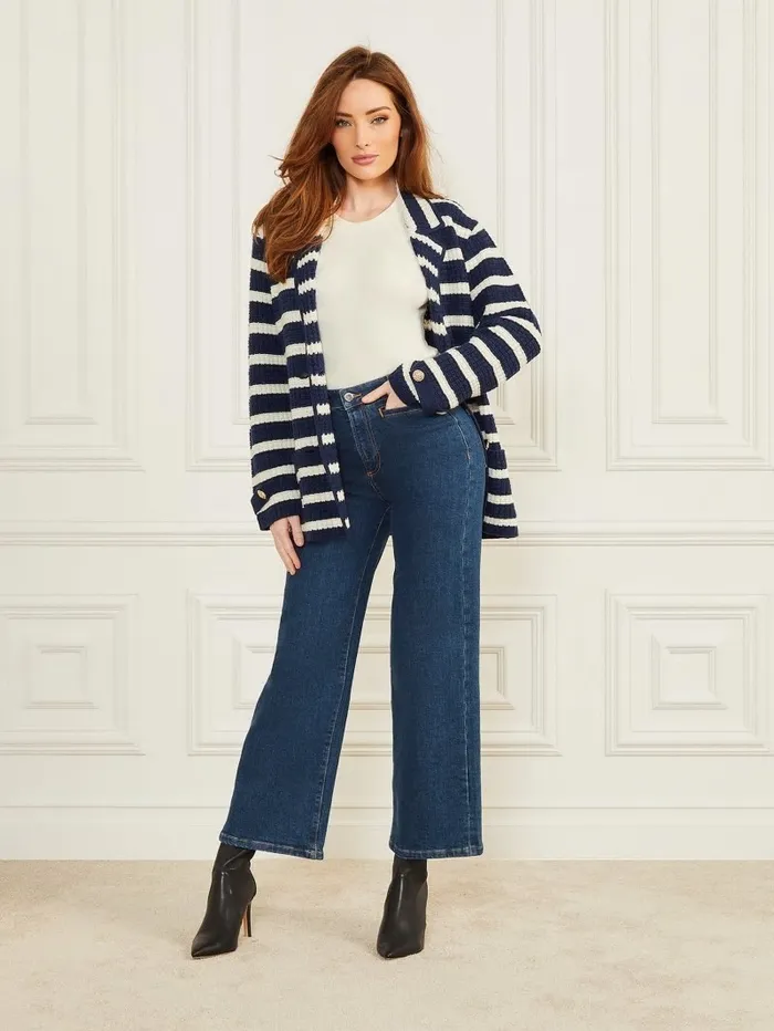 Jackets and Coats GUESS Women Gaia Sweater Waffle Jacket Blue And White Stripes Jackets and Coats GUESS Women Gaia Sweater Waffle Jacket Blue And White Stripes