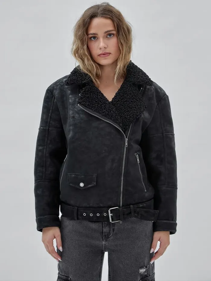 Jackets and Coats GUESS Women GUESS Originals Belted Biker Jacket Black