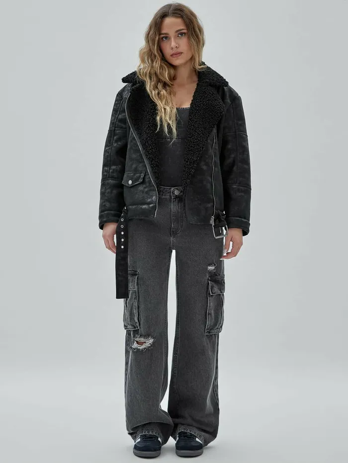 Jackets and Coats GUESS Women GUESS Originals Belted Biker Jacket Black