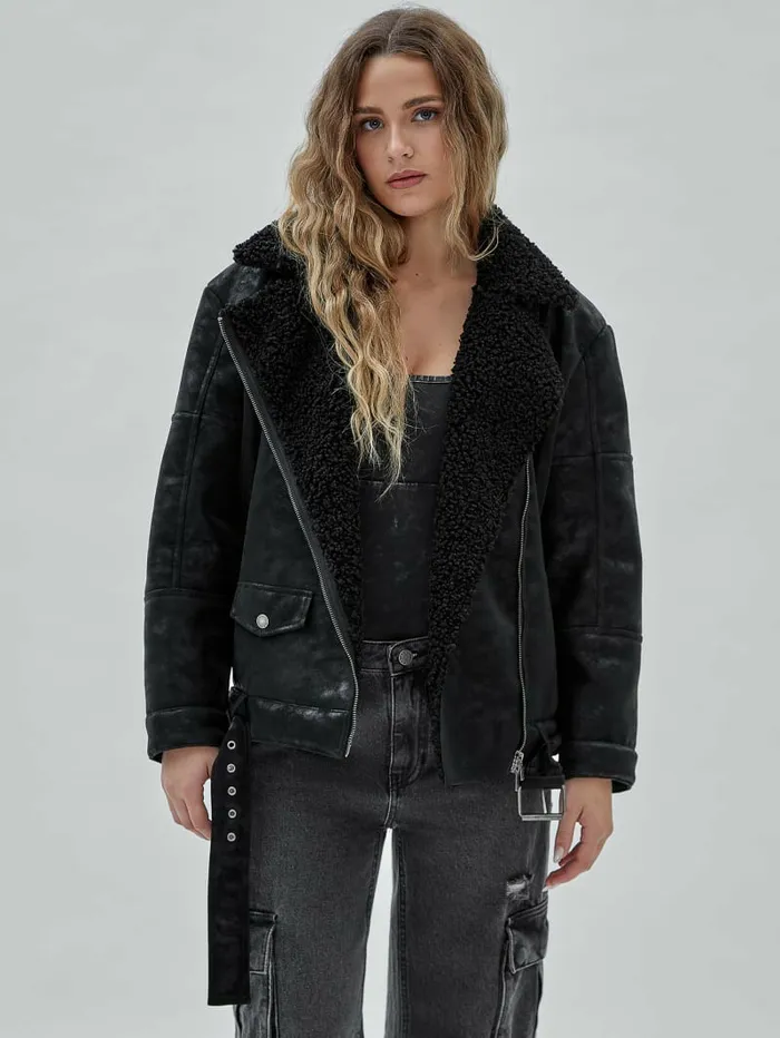 Jackets and Coats GUESS Women GUESS Originals Belted Biker Jacket Black