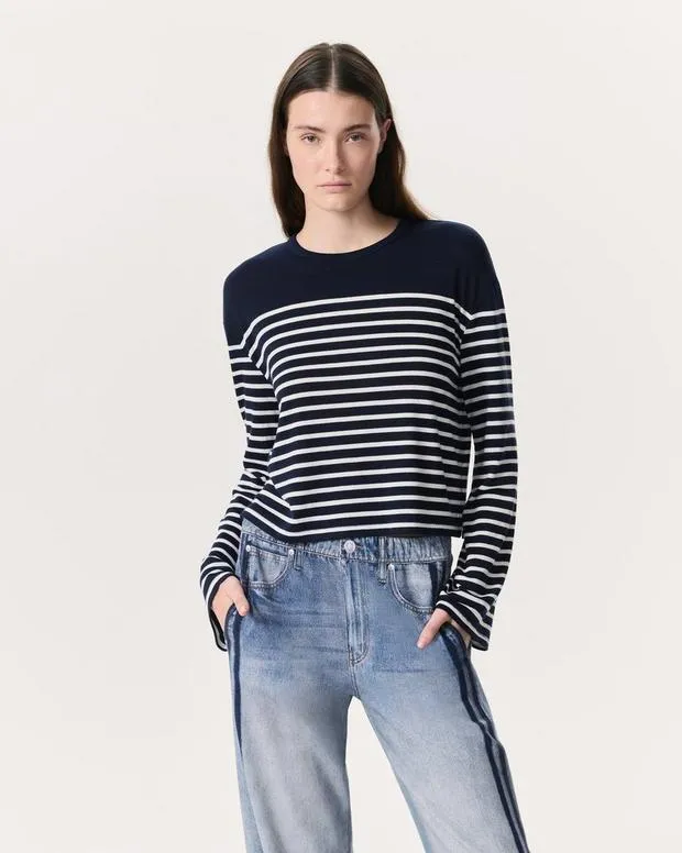 Jackets and Coats rag and bone Women The Knit Striped LongSleeve TShirt IvoryWhiteNavyIvory