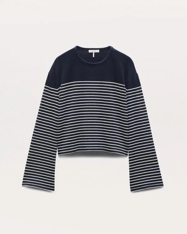 Jackets and Coats rag and bone Women The Knit Striped LongSleeve TShirt IvoryWhiteNavyIvory