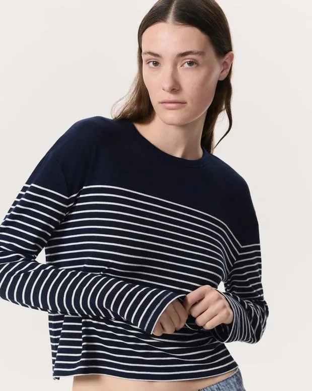 Jackets and Coats rag and bone Women The Knit Striped LongSleeve TShirt IvoryWhiteNavyIvory